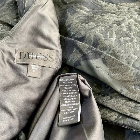 Vera Wang Dress Party Black Satin Damask Sleeveless V-Neck Metallic Accent (6) - Picture 6 of 8